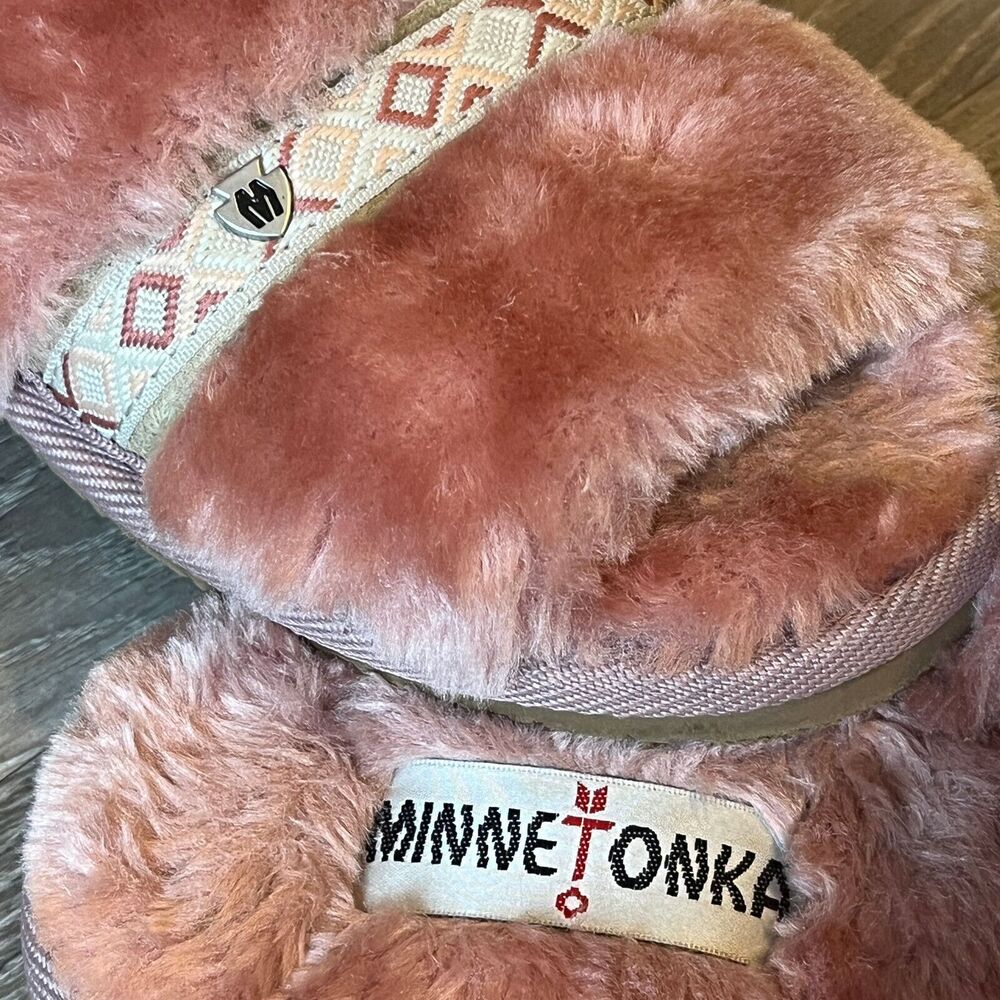 Minnetonka London Plush Slide Slipper Pink Ultrasoft Womens 5 - Picture 2 of 8